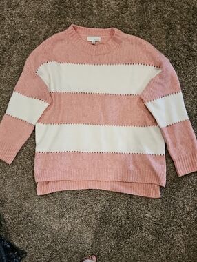 Pinch Pink and White Wide-Stripe Crewneck Sweater